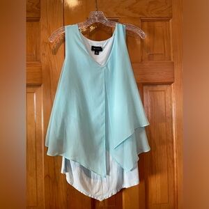 AB STUDIO Women Tiffany Blue Career Tank Top With Overlay. EUC